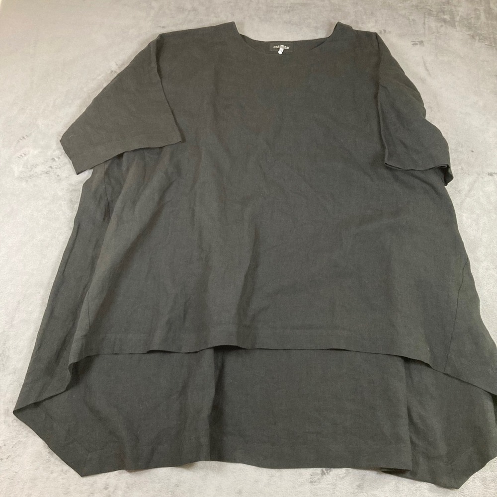Eskandar Linen High Low Tunic Top black Oversized Size 1 Made in Poland